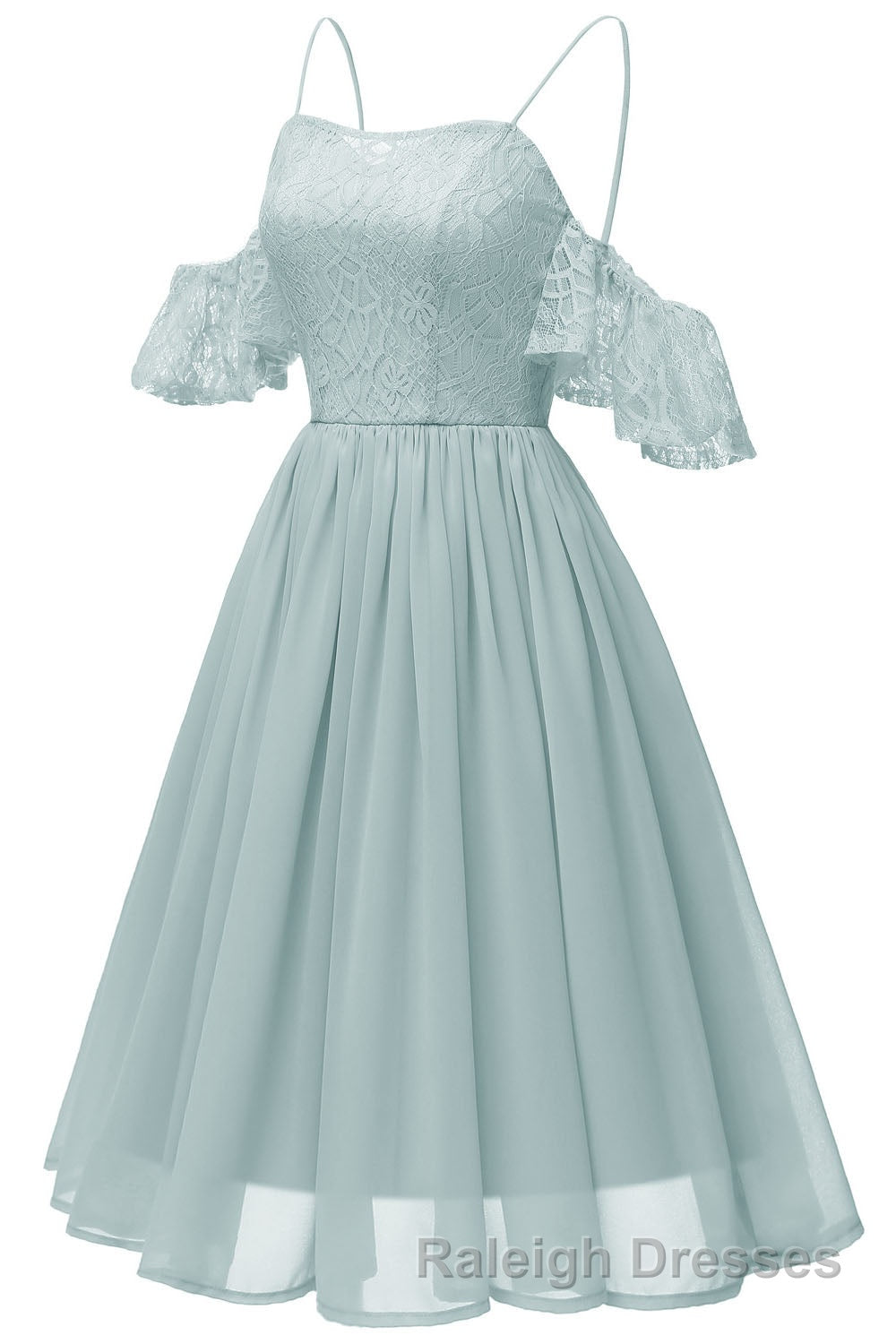 Off the Shoulder Lace Over Chiffon Sage Green Prom Dresses Secondary image