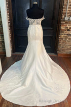 White Satin Off-the-Shoulder Mermaid Long Wedding Dress