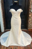 White Satin Off-the-Shoulder Mermaid Long Wedding Dress