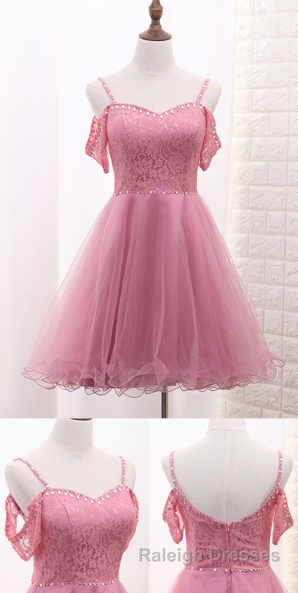 Chic Tulle Lace Spaghetti Strap With Beading Homecoming Dresses Secondary image