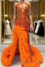 Orange Sleeveless Mermaid Prom Dress with Side Slit and Tulle Beadings