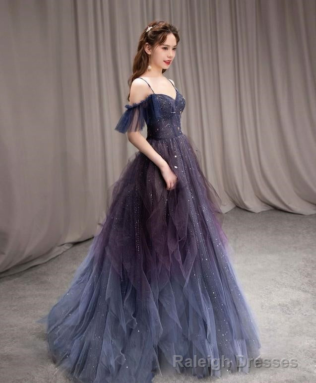 A Line Dark Purple Ombre Tulle Prom Prom Dresses Long Prom Dresses Main image