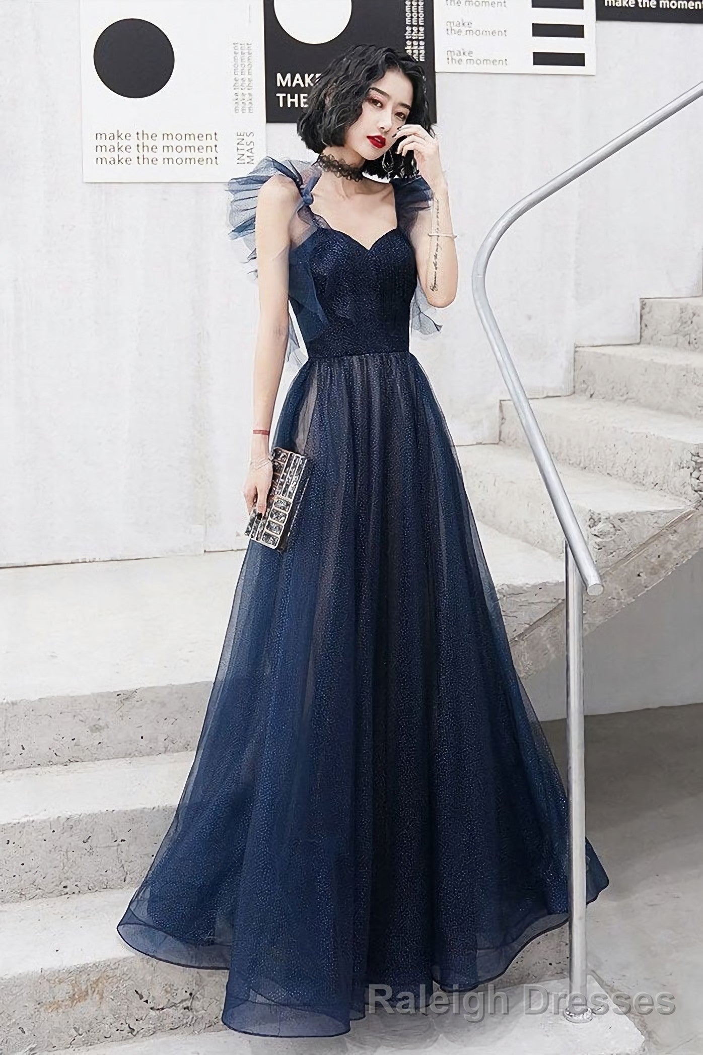 Dark Blue Sweetheart Tulle Long Prom Dress Blue Tulle Formal Dress Main image