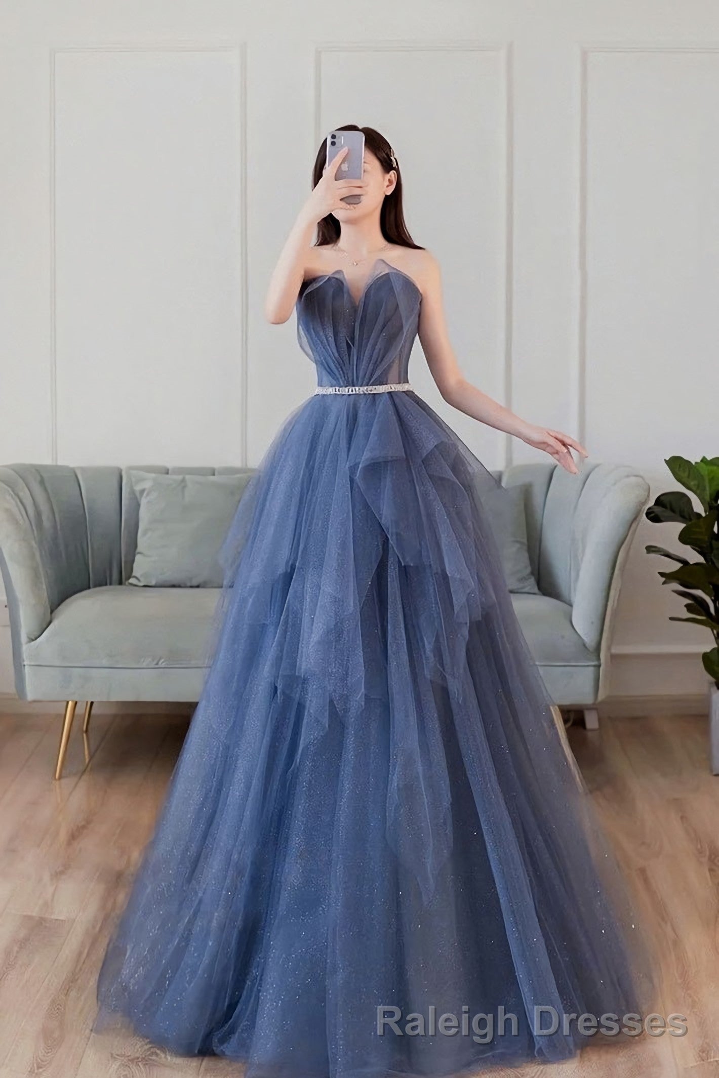 Blue Sweetheart Neck Tulle Long Prom Dress Blue Tulle Formal Dress Main image