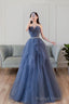 Blue Sweetheart Neck Tulle Long Prom Dress Blue Tulle Formal Dress