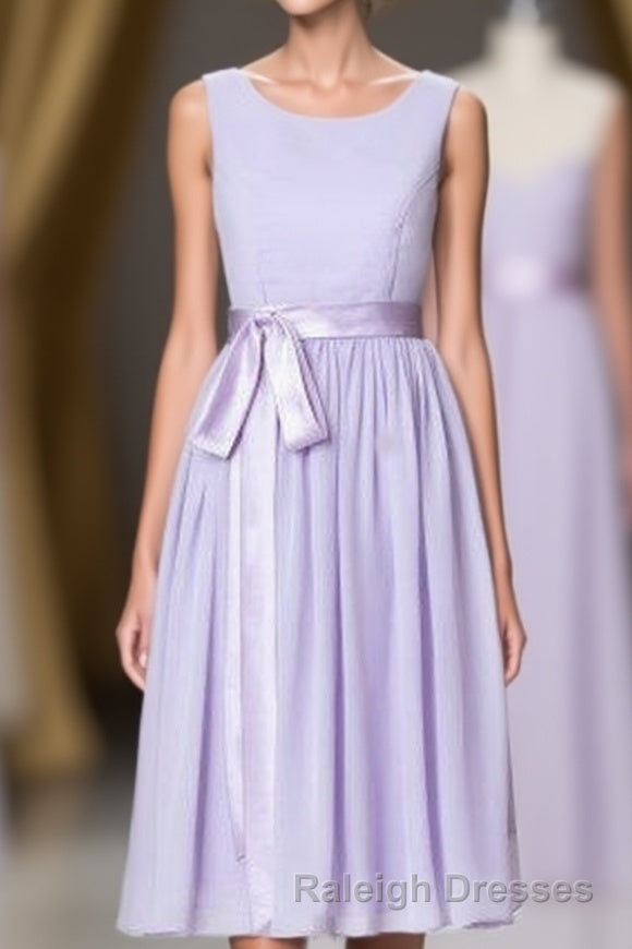 Lavender Crew Neck Tie-Side Short Bridesmaid Dress Main image