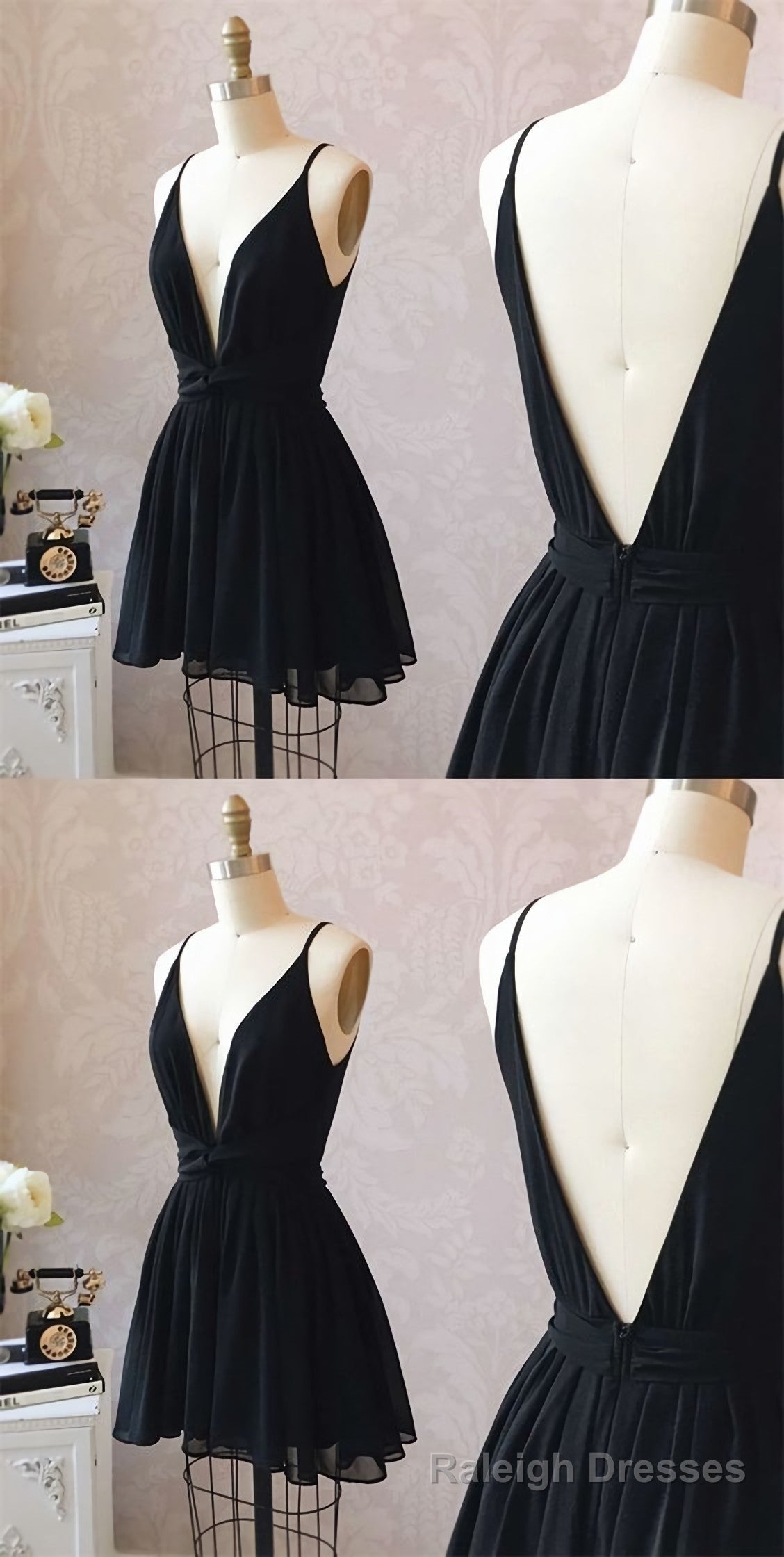 Cute Black V Neck Homecoming Dress, Short Black Formal Dress, Party Dress, 5950