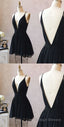 Cute Black V Neck Homecoming Dress, Short Black Formal Dress, Party Dress, 5950