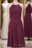 Burgundy Halter Backless Ruffled A Line Short Dresses