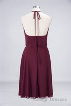 Burgundy Halter Backless Ruffled A Line Short Dresses