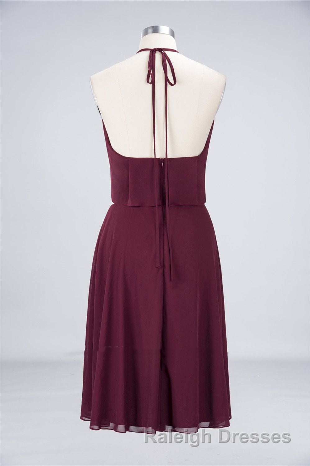 Burgundy Halter Backless Ruffled A Line Short Dresses