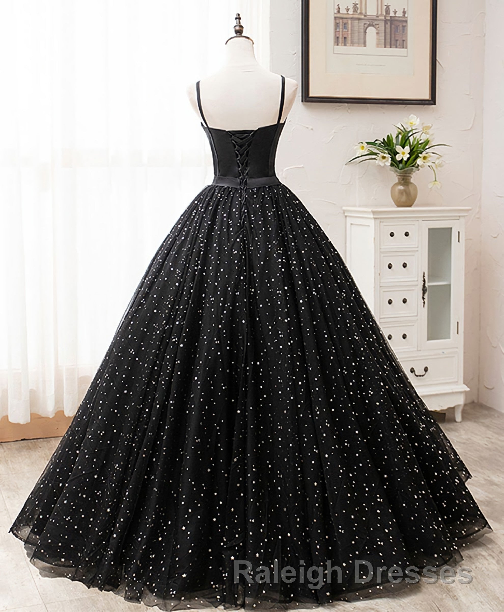 Black Sweetheart Tulle Long Prom Dress, Black Tulle Formal Dress