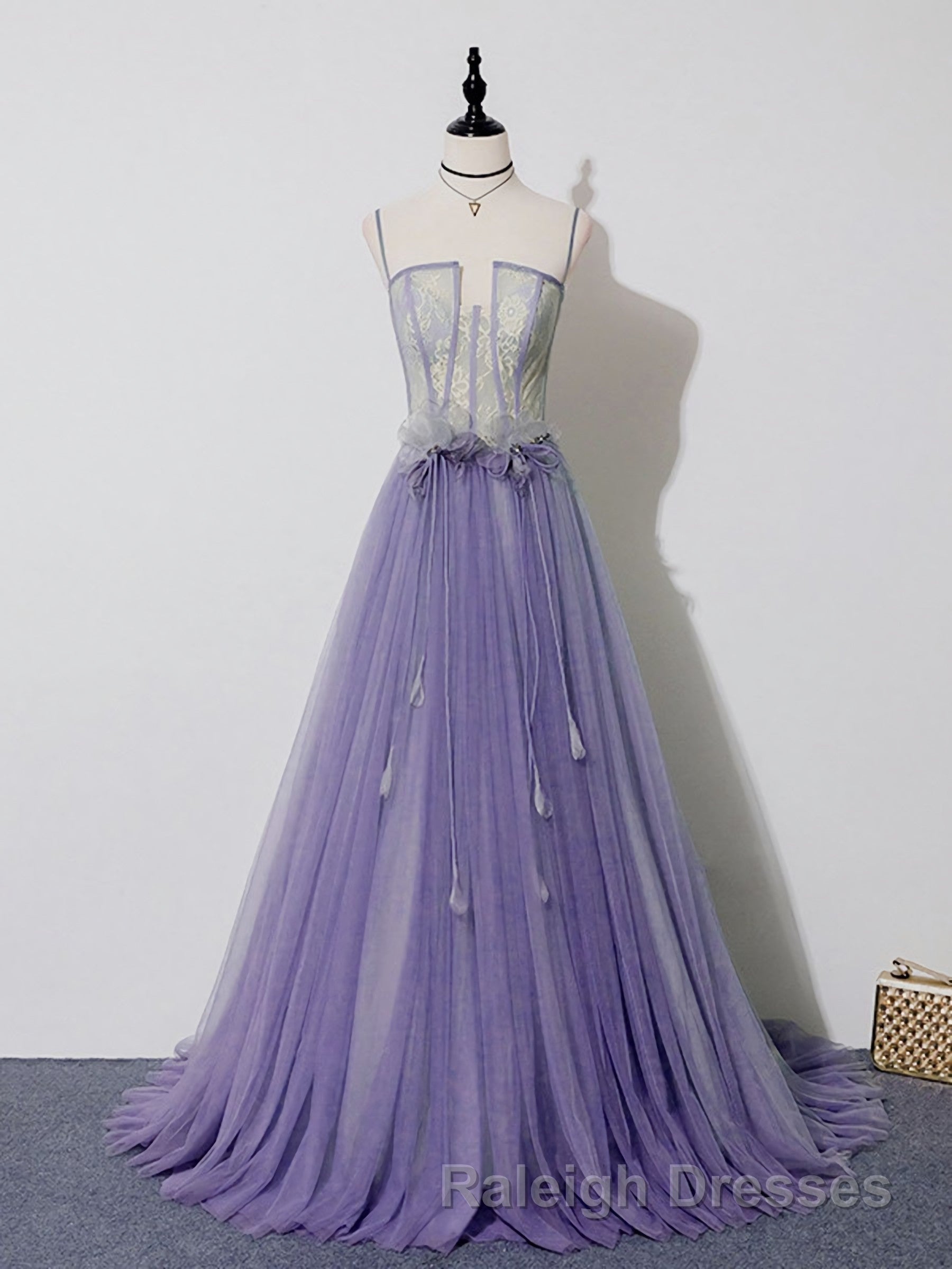 Green Tulle Lace Long Prom Dress, Green Tulle Evening Dress, 3