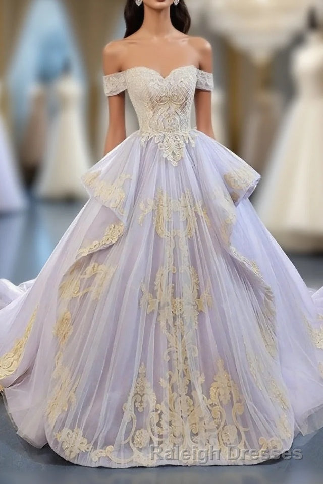 Purple Tulle Lace Long Prom Gown Lace Tulle Long Evening Dress Main image