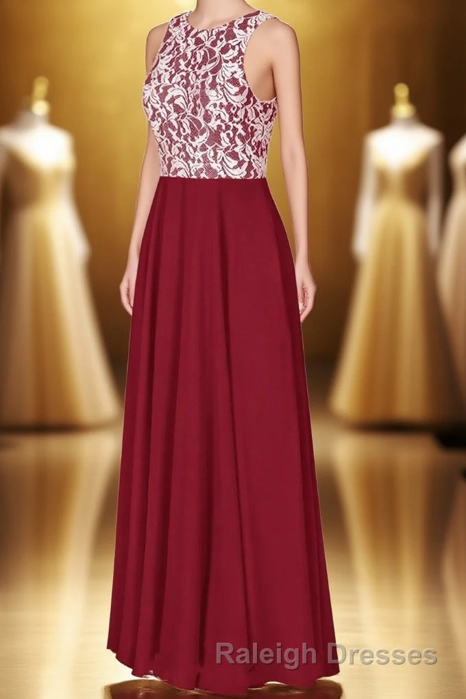 Red Print Sleeveless A-Line Long Bridesmaid Dress