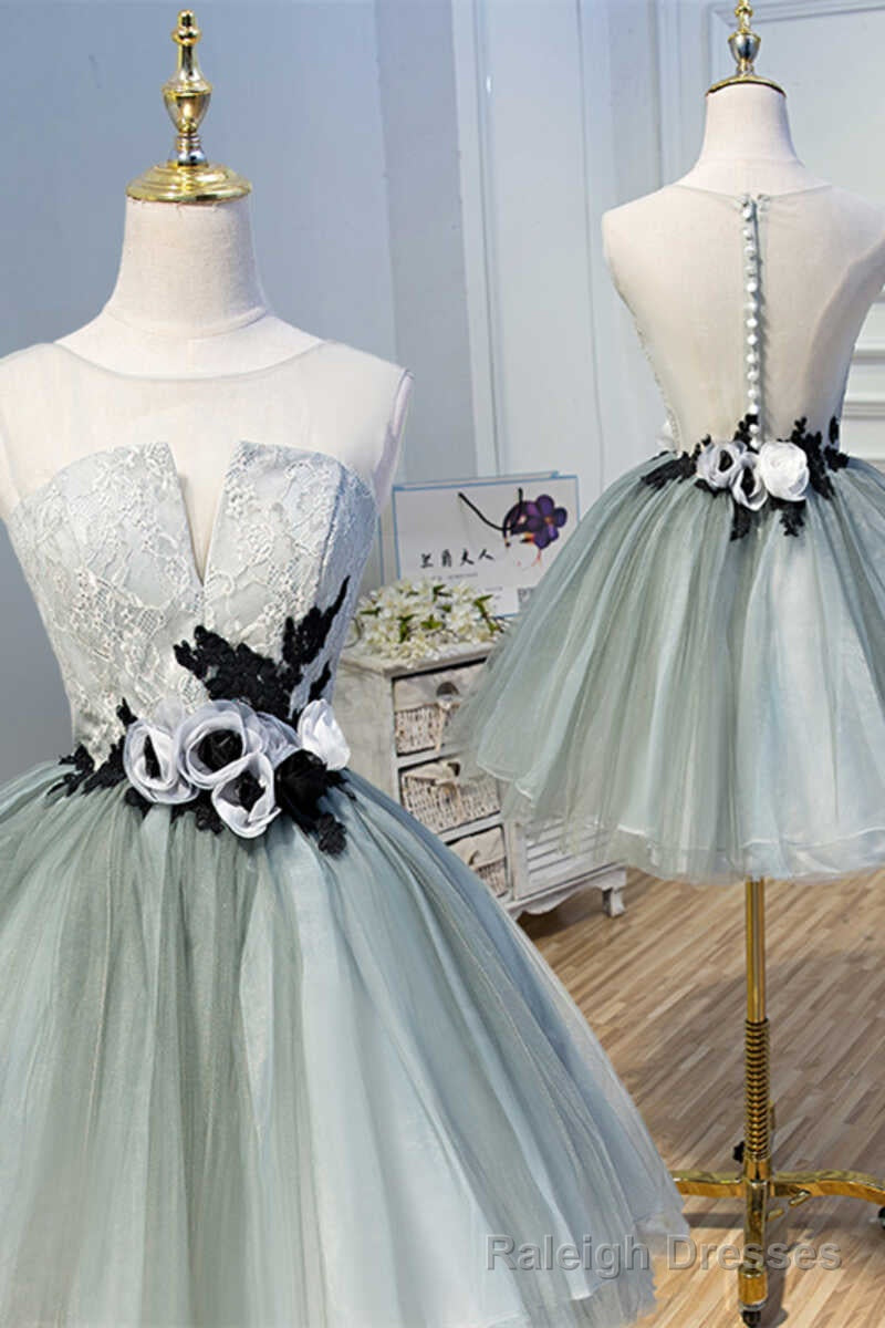 Princess Light Green Flower Sheer Back A Line Short Prom Dress Main image