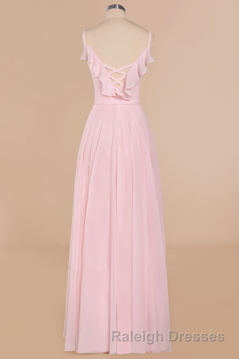 Pink Ruffle Lace-Up A-Line Long Bridesmaid Dress Secondary image