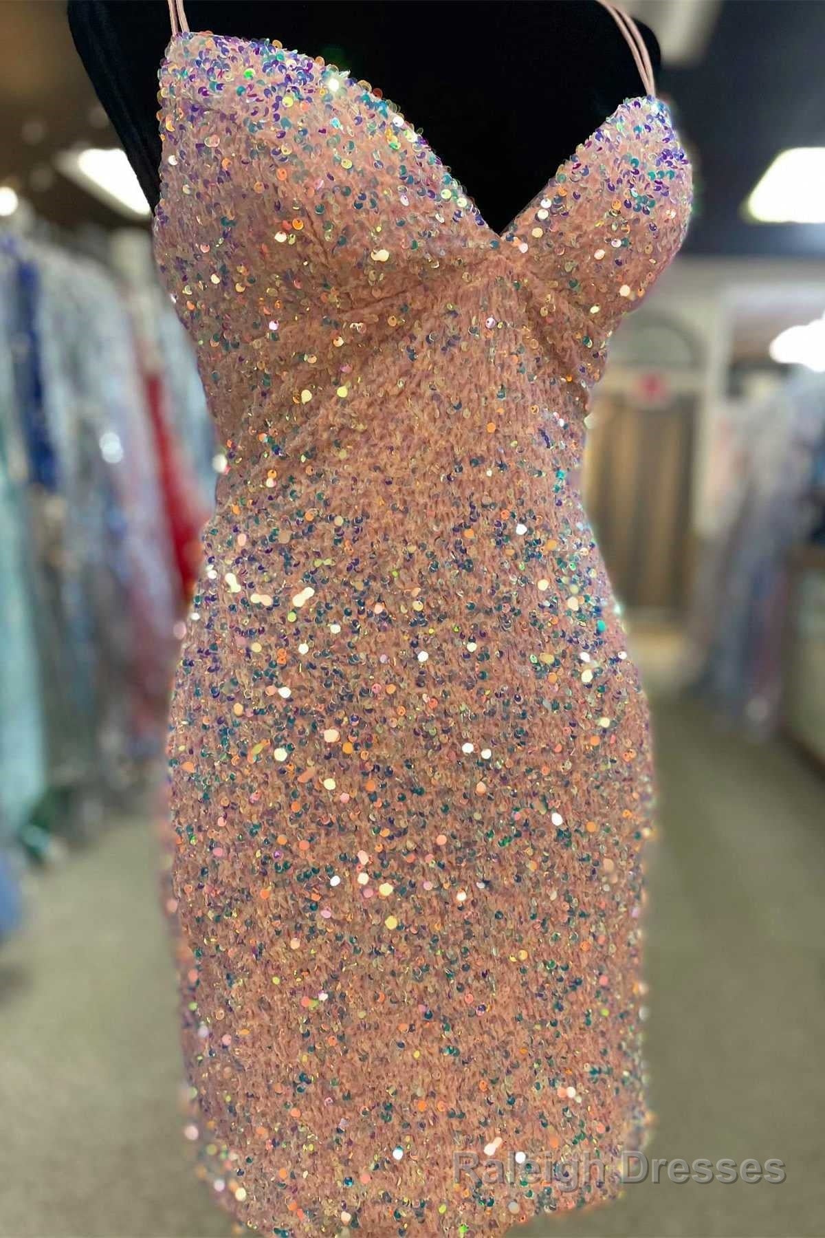 Sequin V Neck Lace-Up Bodycon Mini Homecoming Dress Secondary image