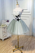 Princess Light Green Flower Sheer Back A Line Short Prom Dress