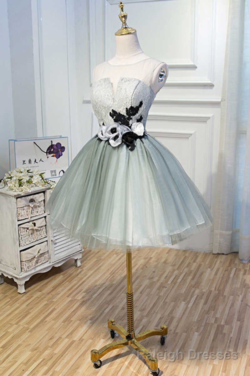Princess Light Green Flower Sheer Back A Line Short Prom Dress