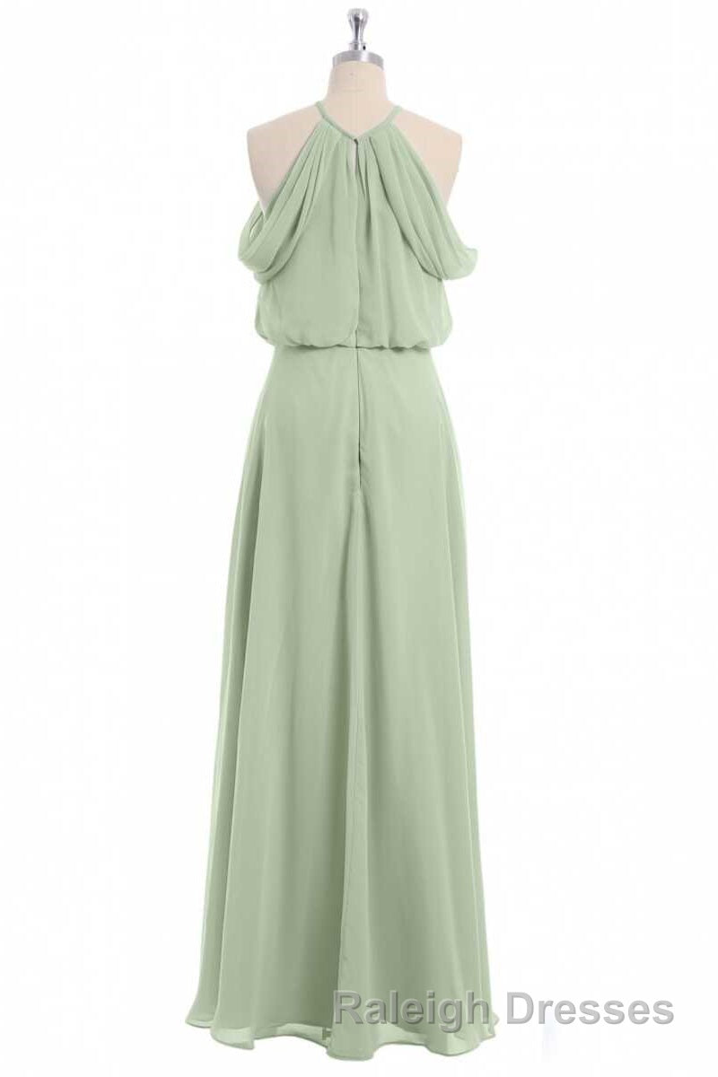 Sage Green Chiffon Halter Blouson-Style Long Bridesmaid Dresses Secondary image