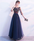 Dark Blue Tulle Lace Long Prom Dress Blue Prom Dress