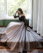 Black Tulle A Line Lace Long Prom Dress, Tulle Lace Formal Dress