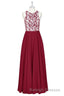 Red Print Sleeveless A Line Long Bridesmaid Dresses