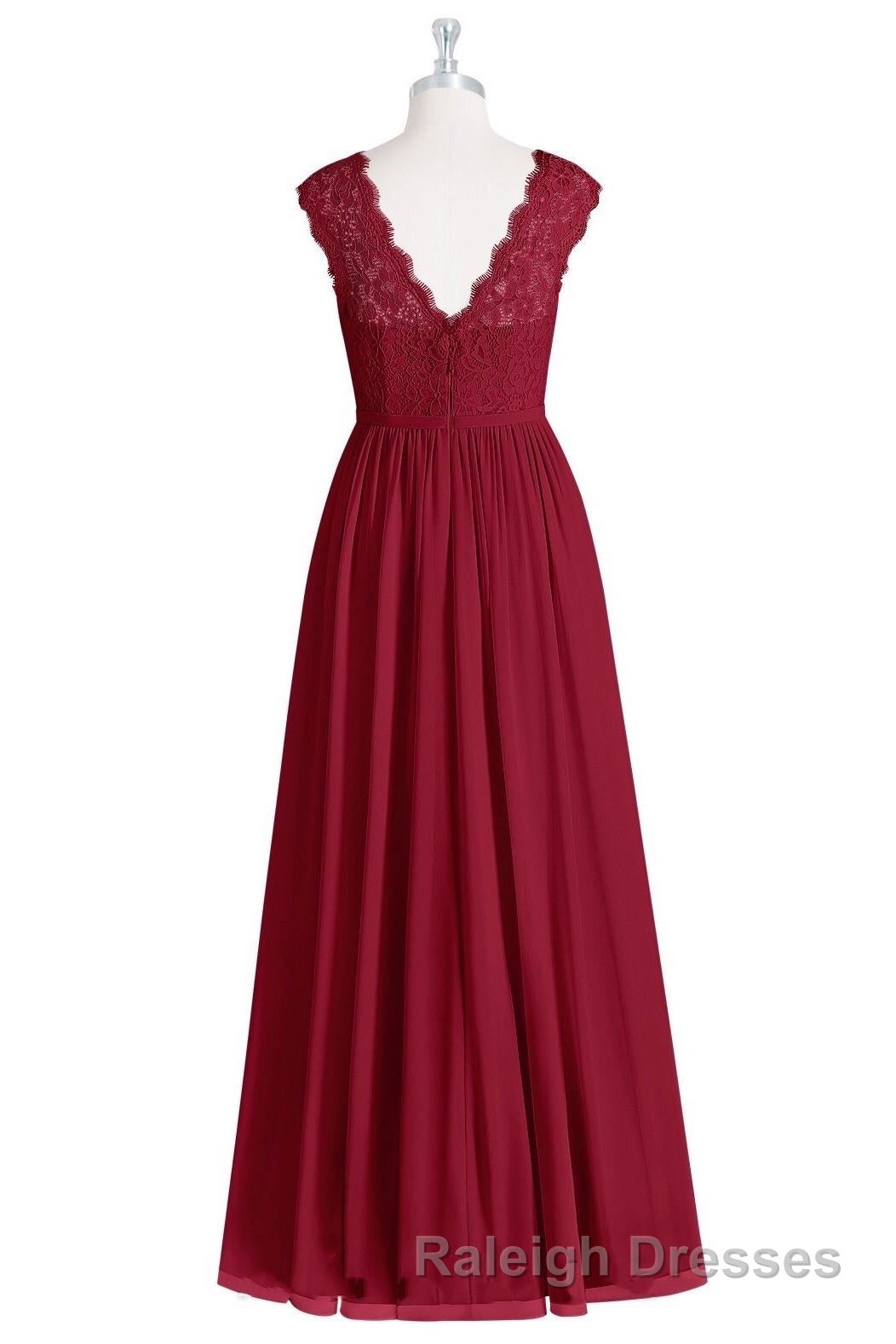 Red Lace Cap Sleeve A-Line Long Bridesmaid Dress Secondary image