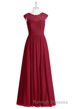 Red Lace Cap Sleeve A-Line Long Bridesmaid Dress