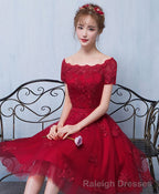 Burgundy Tulle Lace Short Prom Dress Burgundy Lace Homecoming Dress