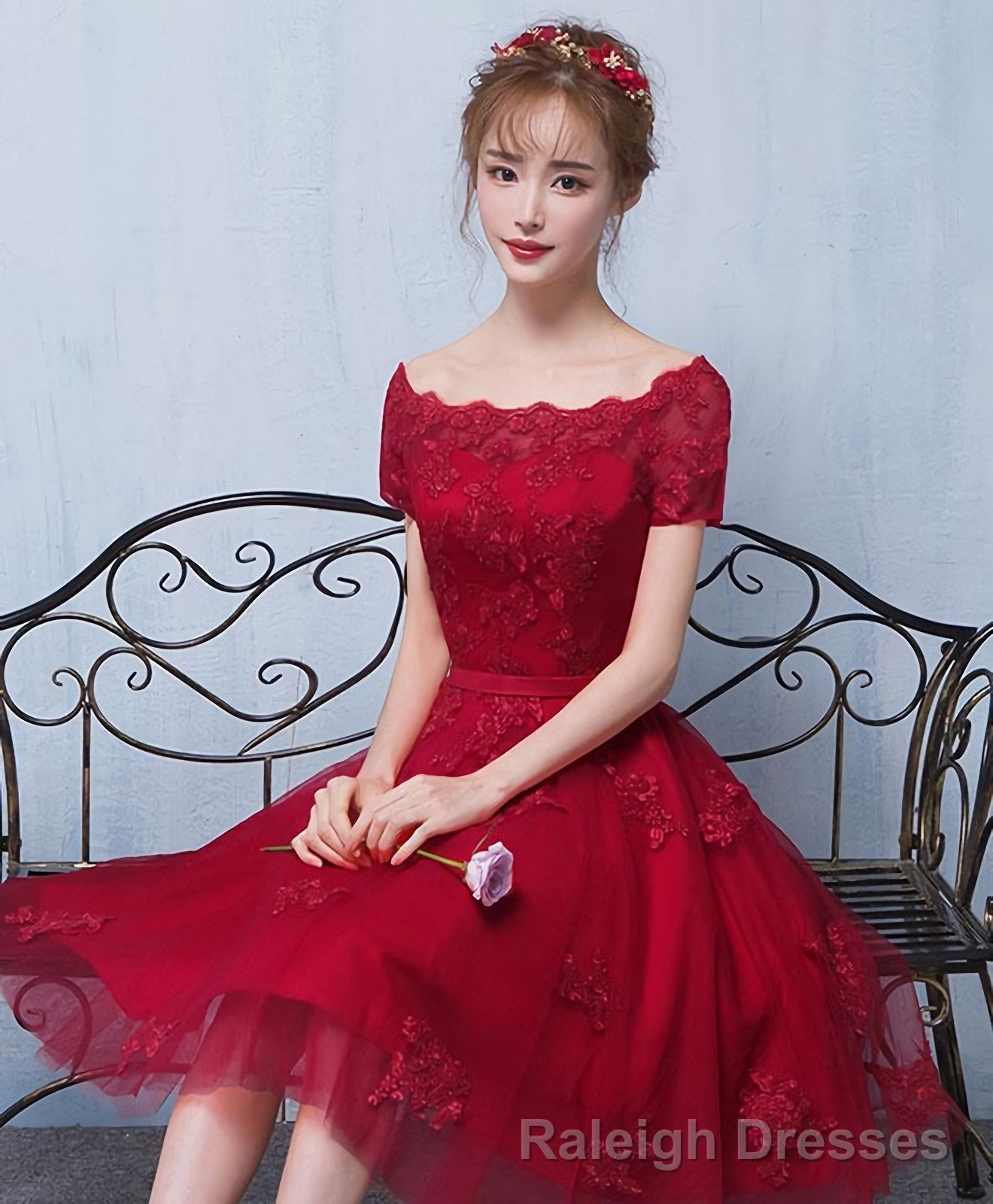 Burgundy Tulle Lace Short Prom Dress Burgundy Lace Homecoming Dress