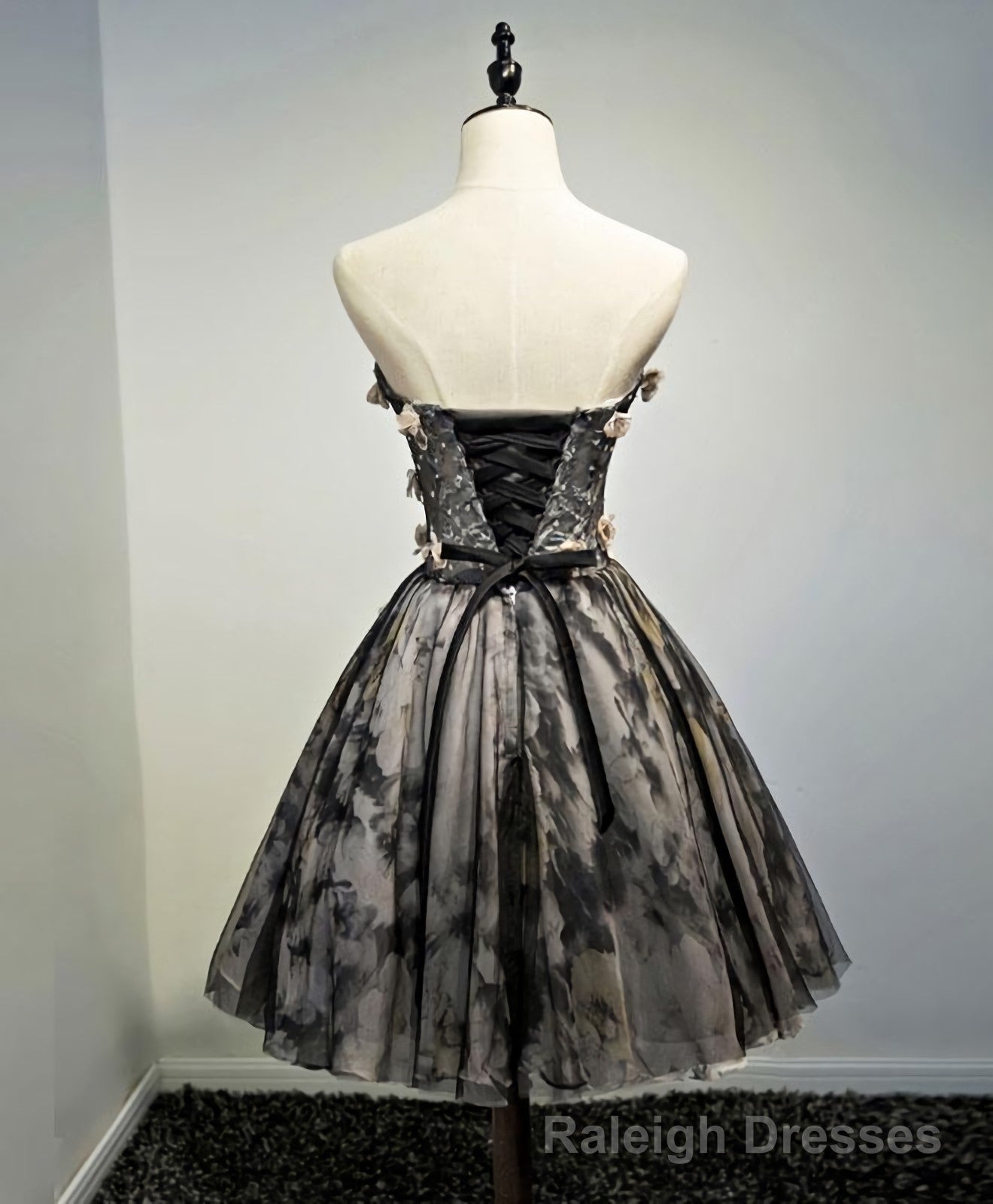 Black Lace Tulle Short Prom Dress, Black Homecoming Dress