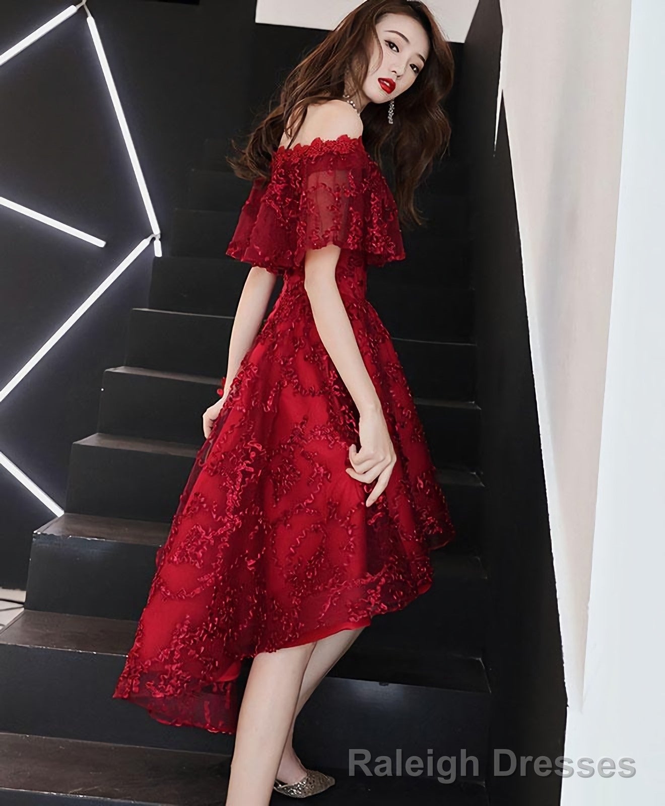 Burgundy Tulle Lace Short Prom Dress Burgundy Homecoming Dress 5