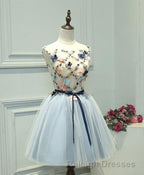 Gray Blue Tulle Short Prom Dresses Tulle Homecoming Dresses