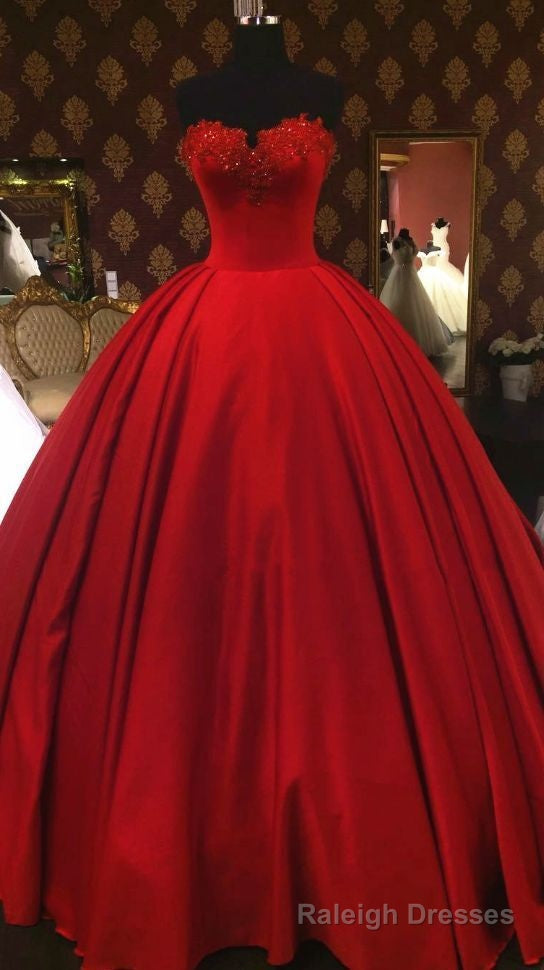red tulle ball Gown floor length prom dresses strapless beading wedding dresses bridal dress Main image