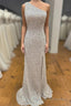 One Shoulder Ivory Sequined Long Prom Dresses