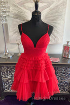 Multi-Tiered V Neck Backless A Line Short Prom Dresses