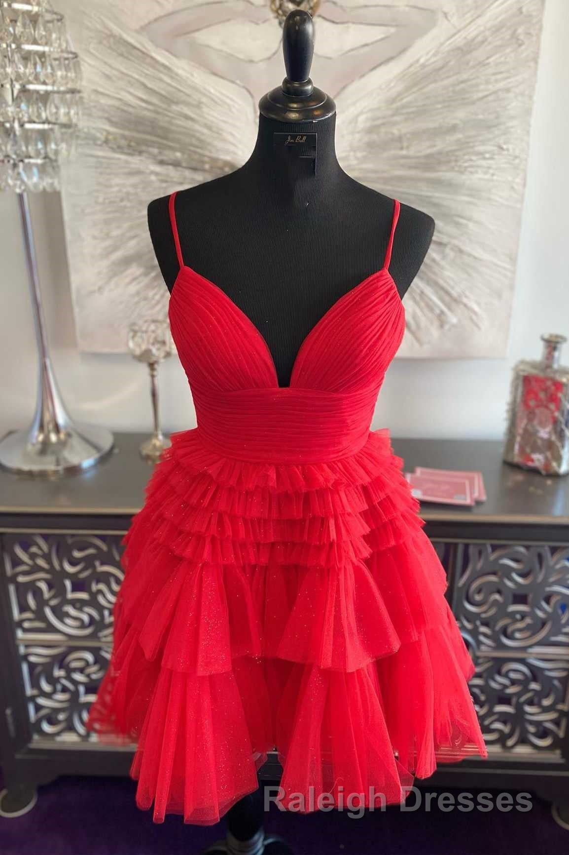Multi-Tiered V Neck Backless A Line Short Prom Dresses