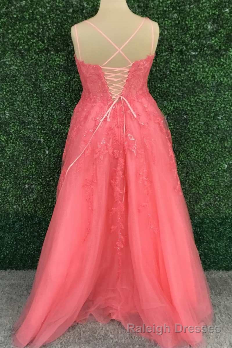 Hot Pink Floral Lace Backless A-Line Prom Dress Secondary image