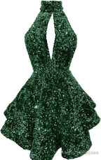 Halter Sequin Homecoming Dress Short Sparkly Glitter Cutout Mini Backless Tight Bodycon Prom Cocktail Dress for Women