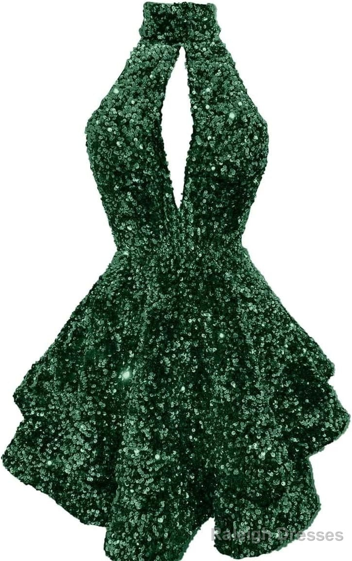 Halter Sequin Homecoming Dress Short Sparkly Glitter Cutout Mini Backless Tight Bodycon Prom Cocktail Dress for Women