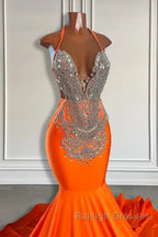 Sleeveless V-Neck Halter Mermaid Prom Dress With Beadings