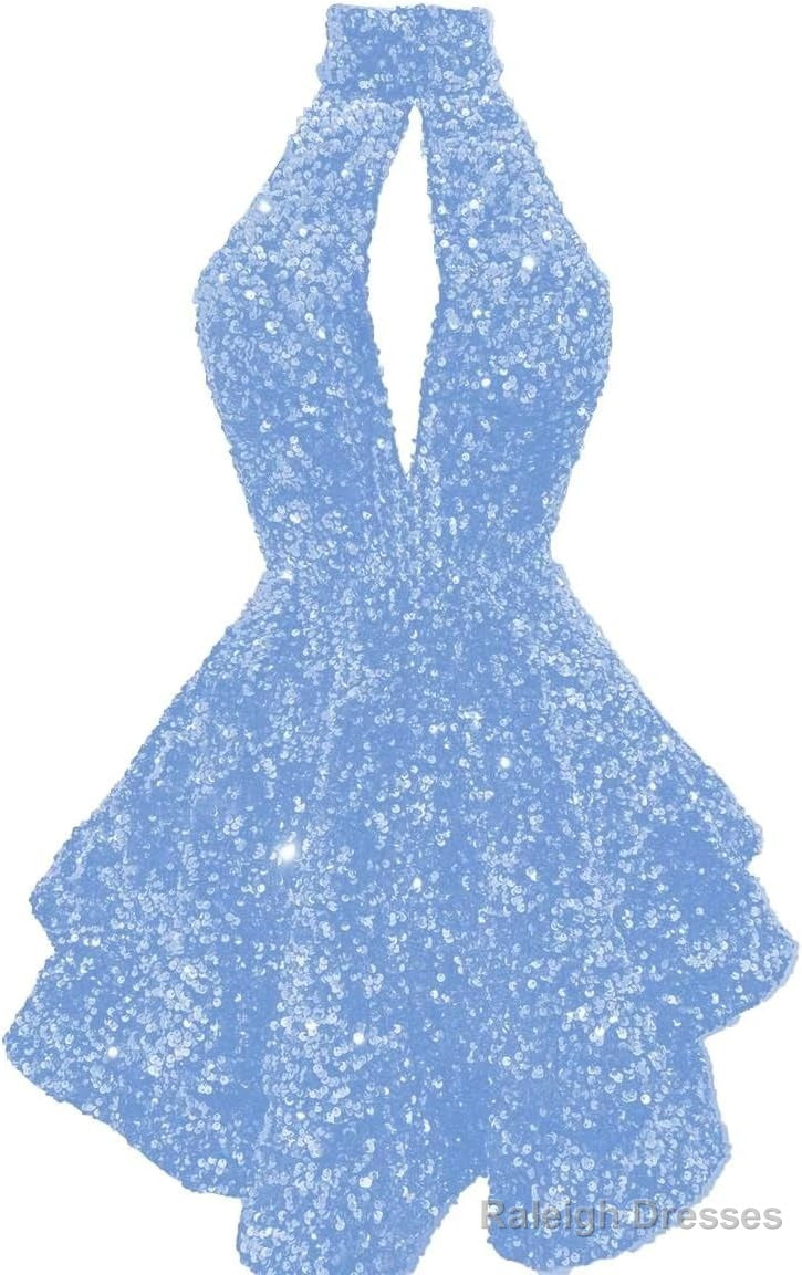 Halter Sequin Homecoming Dress Short Sparkly Glitter Cutout Mini Backless Tight Bodycon Prom Cocktail Dress for Women