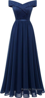 Womens Lace Bridesmaid Dress A-Line Off Shoulder Floral Lace Chiffon Prom Dresses