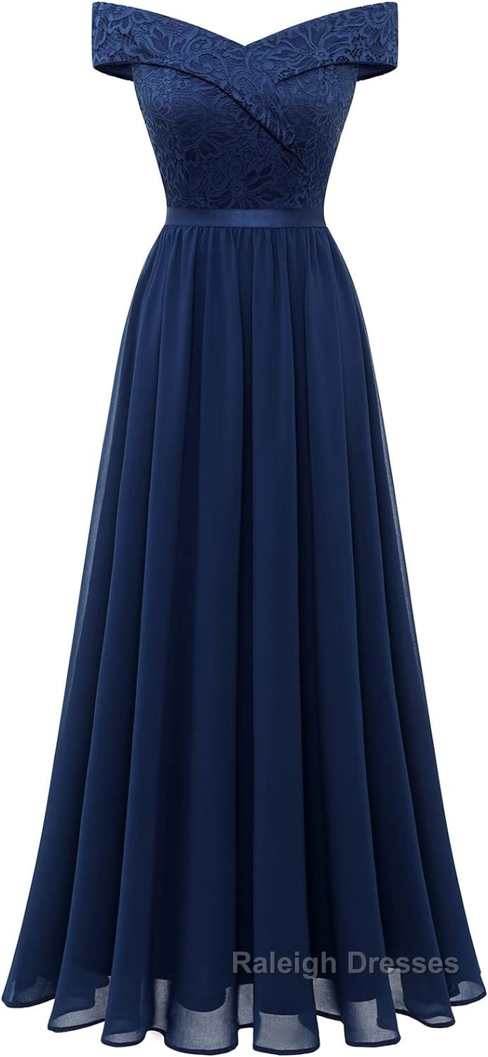 Womens Lace Bridesmaid Dress A-Line Off Shoulder Floral Lace Chiffon Prom Dresses