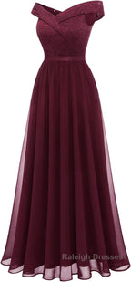 Womens Lace Bridesmaid Dress A-Line Off Shoulder Floral Lace Chiffon Prom Dresses