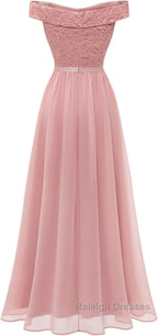 Womens Lace Bridesmaid Dresses A Line Off Shoulder Floral Lace Chiffon Prom Dress