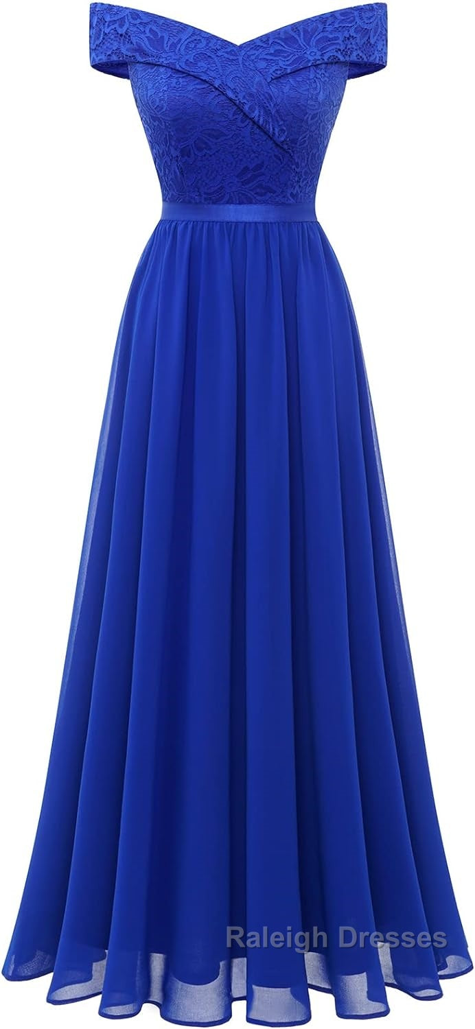 Womens Lace Bridesmaid Dresses A Line Off Shoulder Floral Lace Chiffon Prom Dress