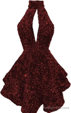 Halter Sequin Homecoming Dress Short Sparkly Glitter Cutout Mini Backless Tight Bodycon Prom Cocktail Dress for Women